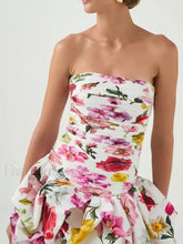 Strapless High-Waist Floral Dress
