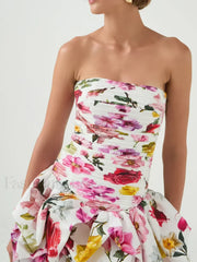 Strapless High-Waist Floral Dress