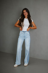 High Rise Wide Flare Jeans-Medium/Light
