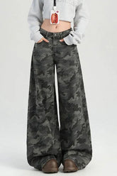 Camouflage Wide Leg High Waist Relaxed Jeans