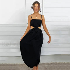Black Ruffle Lace-Up Midi Dress