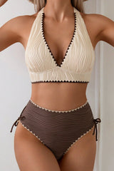 Halter Strappy Backless Textured Two Piece Swim Set
