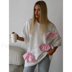 Chic Bow Decoration Cotton T-Shirt