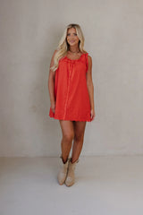 Daisy Scalloped Lace Mini Dress-Red