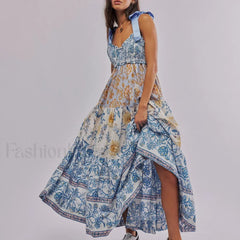 Ribbon Tie-Up Swing Floral Dress