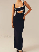 Contrast Hollow Knitted Maxi Dress