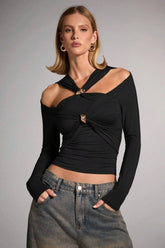 Black Off Shoulder Bodycon Blouse