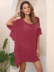 Solid Ruffle See Through Cover Up