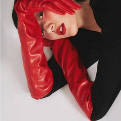 Long Opera Faux Leather Cosplay Evening Gloves