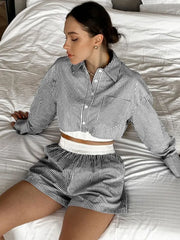 Sexy Stripe Shirt Shorts Two Piece Set