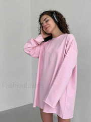 Solid Cotton Long Sleeve Loose T-Shirt