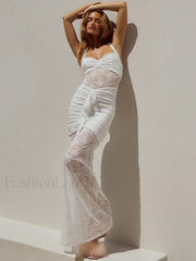 Lace Patchwork Ruched Maxi Dress