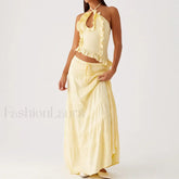 Backless Halter Tiered Skirt Two Piece Set