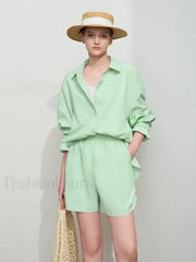 Minimalist Women Pleated Pocket Design Loose Short