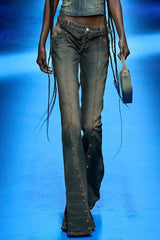 Rivet Stitch Low Rise Flared Jeans