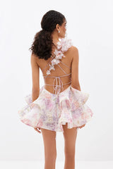 V Neck Backless Strap Slim Floral Dress