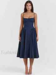 Pleated Spaghetti-Strap Midi Dress