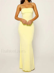 Slim Square Backless Maxi Dress