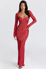 Lace Long Sleeve Crop Top Bodycon Floral Dress Set