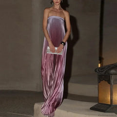 Tube Top Pleated Mermaid Maxi Dress