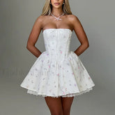 Colorblock Strapless A-Line Floral Dress