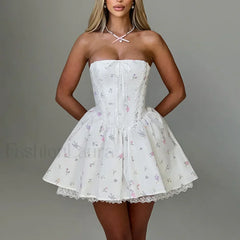 Colorblock Strapless A-Line Floral Dress