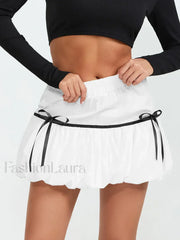 Pleated Bow Bubble Mini Skirt