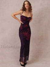Purple Print Ruched Fishtail Maxi Dress