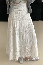 Lace Crochet Hollow Out Wide Hem Boho Skirt