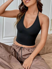 Tight Backless Navel-Baring Halter Suspender Crop Top