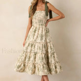 Ruffled Wide-Strap Midi Dress