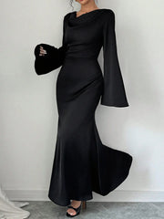 Long Sleeve Loose Tie Waist Elegant Maxi Dress