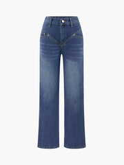 Vintage Wash Denim Trendy Straight Leg Jeans