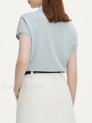 Knitwear Polo Neck Light Blue T-Shirt