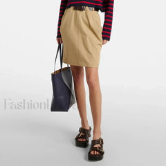 Cotton Drape Peplum Belted Skirt