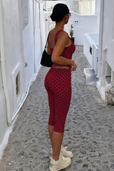 Polka Dot Sleeveless Fitted Capri Pants Set