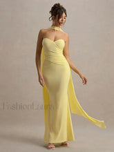 Ribbon Strapless Pleated Maxi Dress