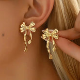 Elegant Golden Bow Dangle Earrings