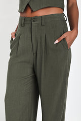 Suits You Perfectly Olive Green Linen Wide-Leg Pants