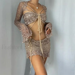 Beaded Knit Set Mini Dress