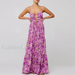 Y2K Floral Bodycon Spaghetti Maxi Dress