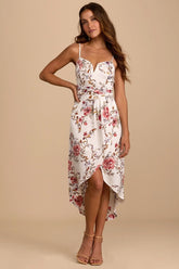 My Favorite Day Ivory Floral Print Tulip Skirt Midi Dress