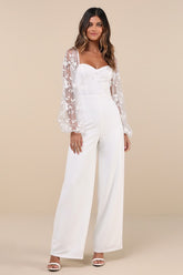 Darling Charisma White Mesh Embroidered Jumpsuit