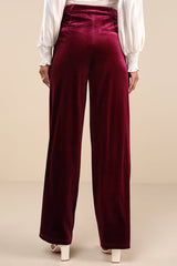 Posh Idea Plum Velvet High-Rise Straight Leg Trouser Pants