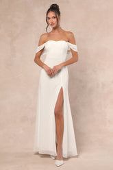 Magical Magnetism White Off-the-Shoulder Maxi Dress