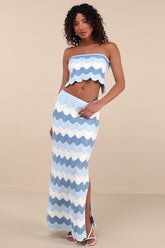 Sandro Blue Multi Crochet Maxi Skirt