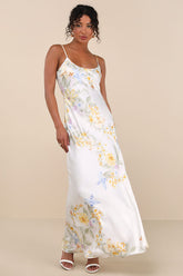 Donna Ivory Floral Sleeveless Slip Maxi Dress