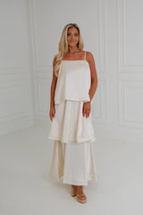 Heather Layered Flowy Maxi Dress-Ivory