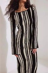 Striped Contrast Slim Knit Sweater Dress