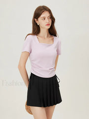 Square Collar Casual Elegant T-Shirt